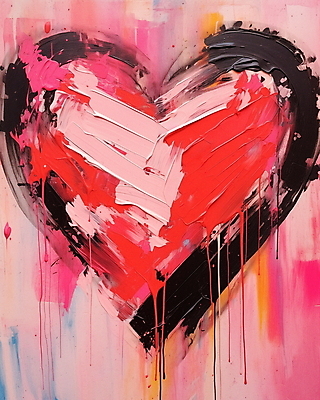 JPG 분홍색 일러스트 페인팅 붓터치 추상 발렌타인데이 사랑 사람없음 하트 질감 유화 국내일러스트 AI일러스트 AI콘텐츠 모양 감정 컬러 무늬 데이이벤트 미술 파일형식