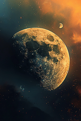 JPG 편집이미지 백그라운드 밤하늘 사람없음 황혼 달 혼합 신비 디지털합성 편집소스 편집실사 AI컴퓨터그래픽 AI콘텐츠 자연요소 컨셉 하늘 일몰 야간 CG 파일형식