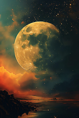 JPG 구름 편집이미지 호수 백그라운드 밤하늘 사람없음 황혼 달 혼합 신비 디지털합성 편집소스 산맥 편집실사 AI컴퓨터그래픽 AI콘텐츠 자연요소 컨셉 하늘 산 일몰 야간 CG 파일형식