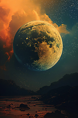 JPG 구름 편집이미지 호수 백그라운드 밤하늘 사람없음 황혼 달 혼합 신비 디지털합성 편집소스 산맥 편집실사 AI컴퓨터그래픽 AI콘텐츠 자연요소 컨셉 하늘 산 일몰 야간 CG 파일형식