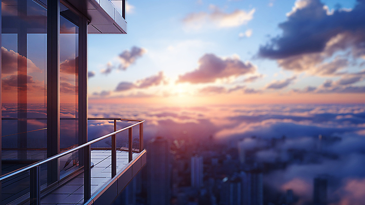 JPG 구름 편집이미지 현대건축 하늘 풍경 사람없음 아웃포커스 햇빛 고층빌딩 일몰 발코니 도시 고급 디지털합성 편집소스 편집실사 AI포토 AI콘텐츠 자연요소 건축 컨셉 촬영기법 빌딩 태양 노을 CG 파일형식