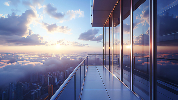 JPG 구름 편집이미지 현대건축 하늘 풍경 사람없음 햇빛 고층빌딩 일몰 발코니 도시 고급 디지털합성 편집소스 편집실사 AI포토 AI콘텐츠 자연요소 건축 컨셉 빌딩 태양 노을 CG 파일형식