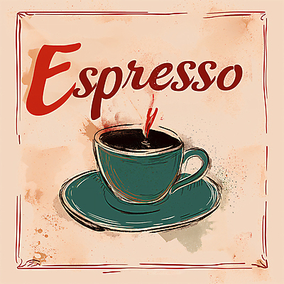 JPG 커피 백그라운드 일러스트 캘리그라피 따뜻함 사람없음 빈티지 연기 커피잔 컵받침 디지털합성 복고 에스프레소 따뜻한음료 편집소스 국내일러스트 AI일러스트 AI콘텐츠 음료 컨셉 잔 받침대 파일형식