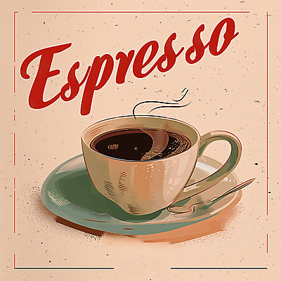 JPG 커피 백그라운드 일러스트 캘리그라피 따뜻함 사람없음 빈티지 연기 커피잔 티스푼 컵받침 디지털합성 복고 에스프레소 따뜻한음료 편집소스 국내일러스트 AI일러스트 AI콘텐츠 음료 컨셉 잔 숟가락 받침대 파일형식