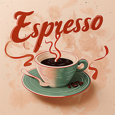 JPG 커피 백그라운드 일러스트 캘리그라피 따뜻함 사람없음 원두 빈티지 연기 커피잔 티스푼 컵받침 디지털합성 복고 에스프레소 따뜻한음료 편집소스 국내일러스트 AI일러스트 AI콘텐츠 음료 컨셉 잔 숟가락 받침대 파일형식