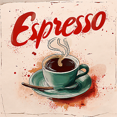 JPG 커피 백그라운드 일러스트 캘리그라피 따뜻함 사람없음 빈티지 연기 커피잔 티스푼 컵받침 디지털합성 복고 에스프레소 따뜻한음료 편집소스 국내일러스트 AI일러스트 AI콘텐츠 음료 컨셉 잔 숟가락 받침대 파일형식