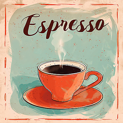JPG 커피 백그라운드 일러스트 캘리그라피 따뜻함 사람없음 빈티지 연기 커피잔 컵받침 디지털합성 복고 에스프레소 따뜻한음료 편집소스 국내일러스트 AI일러스트 AI콘텐츠 음료 컨셉 잔 받침대 파일형식