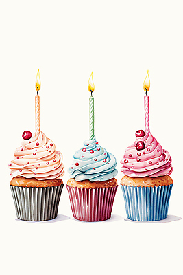 PSD 과일 일러스트 초 촛불 수채화 사람없음 케이크 축하 체리 달콤 컵케이크 생크림 국내일러스트 컨셉 디저트 맛 크림 파일형식