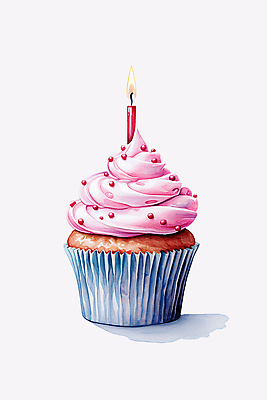 PSD 분홍색 일러스트 초 촛불 수채화 사람없음 케이크 축하 달콤 컵케이크 생크림 국내일러스트 컬러 컨셉 디저트 맛 크림 파일형식