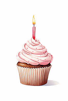 PSD 분홍색 일러스트 초 촛불 수채화 사람없음 케이크 축하 달콤 컵케이크 생크림 국내일러스트 컬러 컨셉 디저트 맛 크림 파일형식