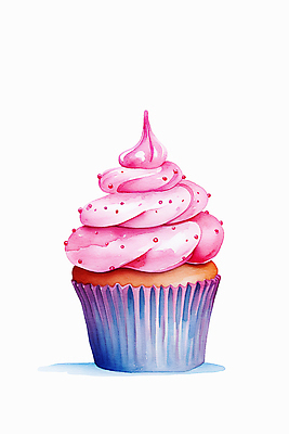 PSD 분홍색 일러스트 수채화 사람없음 케이크 축하 달콤 컵케이크 생크림 국내일러스트 컬러 컨셉 디저트 맛 크림 파일형식