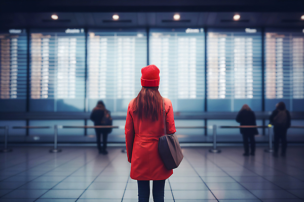 JPG 편집이미지 모자 여자 여행 가방 한명 서기 상반신 성인 뒷모습 기다림 공항 전광판 성인여자한명만 편집실사 AI인물포토 AI콘텐츠 1 잡화 뷰포인트 교통시설 모션 사람 CG 여자한명만 성인여자만 파일형식 AI포토