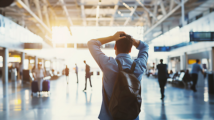 JPG 편집이미지 남자 여행 가방 한명 상반신 성인 뒷모습 빛 기다림 공항 전광판 당황 곤란 심각 성인남자한명만 편집실사 AI인물포토 AI콘텐츠 1 잡화 감정 뷰포인트 컨셉 교통시설 모션 사람 CG 남자한명만 성인남자만 파일형식 AI포토