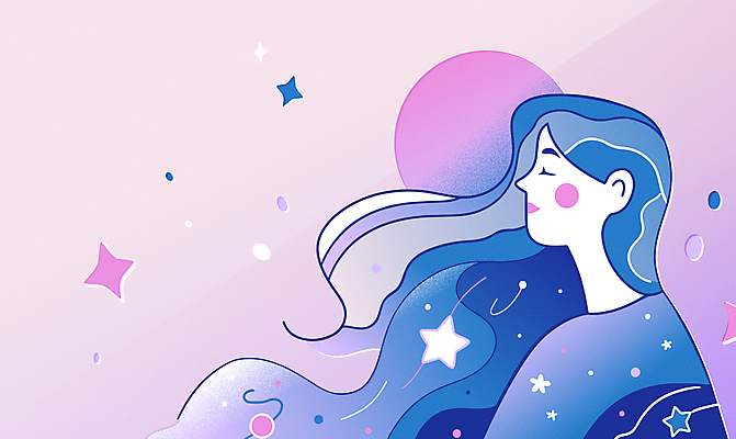 여자 별 일러스트 한명 상반신 성인 눈감음 보라색 달 야간 라인아트 명상 감성 숙면 성인여자한명만 국내일러스트 AI파일 자연요소 1 선 컬러 컨셉 모션 사람 잠 여자한명만 성인여자만 파일형식 벡터