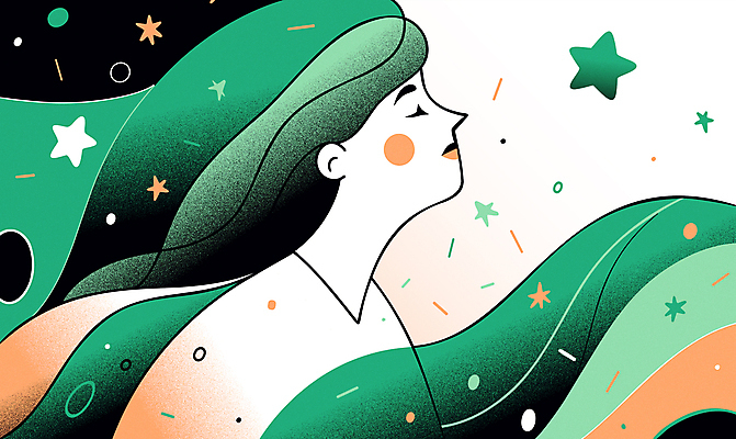 여자 별 일러스트 한명 상반신 성인 초록색 눈감음 달 야간 라인아트 명상 감성 숙면 성인여자한명만 국내일러스트 AI파일 자연요소 1 선 컬러 컨셉 모션 사람 잠 여자한명만 성인여자만 파일형식 벡터