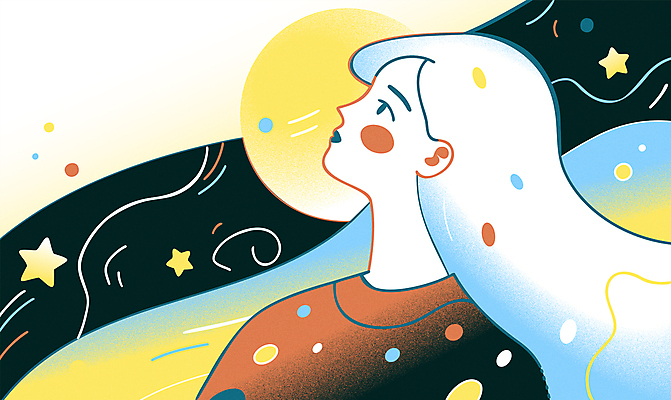 여자 별 일러스트 한명 상반신 성인 달 야간 라인아트 명상 감성 숙면 성인여자한명만 국내일러스트 AI파일 자연요소 1 선 컨셉 사람 잠 여자한명만 성인여자만 파일형식 벡터