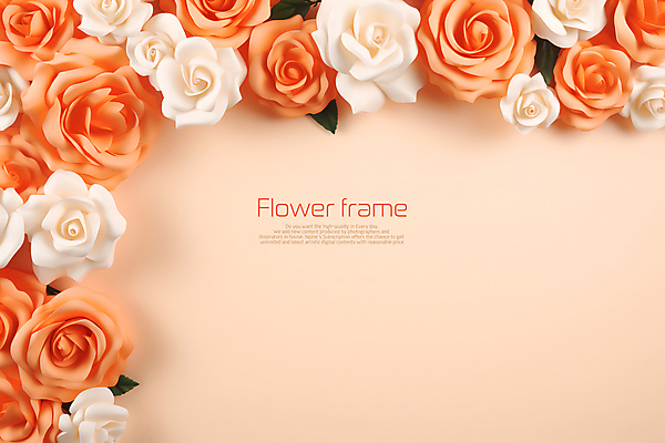 PSD 편집이미지 꽃 프레임 타이포그라피 사람없음 주황색 봄 카피스페이스 이미지편집 식물 문자 계절 컬러 공백 파일형식
