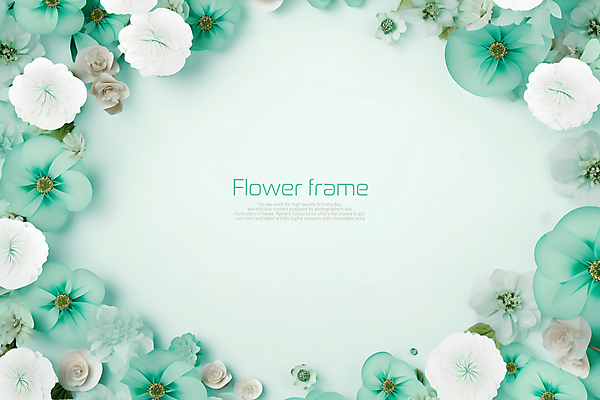 PSD 편집이미지 꽃 프레임 타이포그라피 사람없음 봄 민트색 카피스페이스 이미지편집 식물 문자 계절 컬러 공백 파일형식