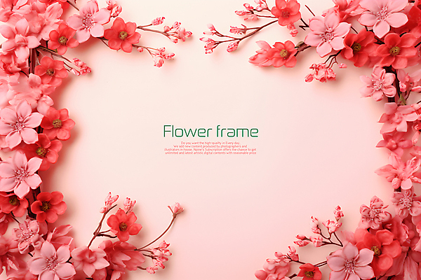 PSD 편집이미지 꽃 프레임 타이포그라피 사람없음 빨간색 봄 카피스페이스 이미지편집 식물 문자 계절 컬러 공백 파일형식