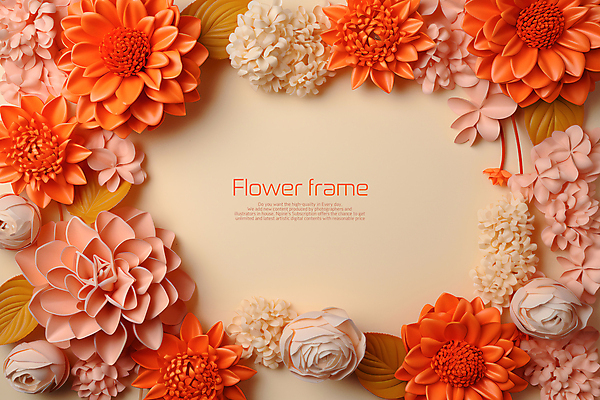 PSD 편집이미지 꽃 프레임 타이포그라피 사람없음 주황색 봄 카피스페이스 이미지편집 식물 문자 계절 컬러 공백 파일형식