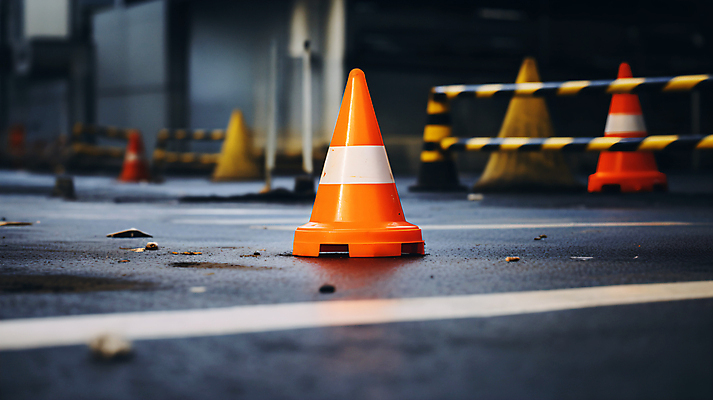 JPG 편집이미지 도로 교통 사람없음 울타리 주황색 차도 통제 칼라콘 편집실사 AI포토 AI콘텐츠 길 컬러 교통시설 담장 안전장비 CG 파일형식