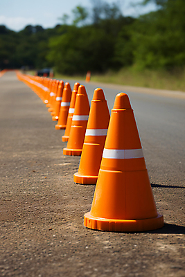 JPG 편집이미지 도로 교통 사람없음 주황색 차도 통제 일렬 칼라콘 편집실사 AI포토 AI콘텐츠 길 컬러 교통시설 안전장비 CG 파일형식