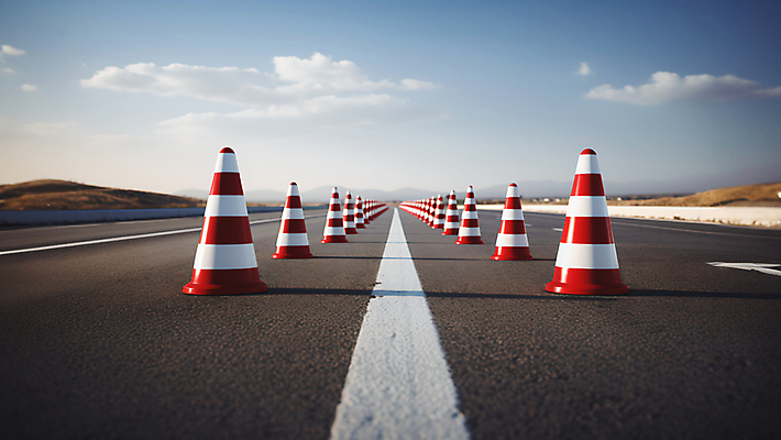 JPG 구름 편집이미지 도로 교통 하늘 사람없음 차도 통제 일렬 칼라콘 편집실사 AI포토 AI콘텐츠 자연요소 길 교통시설 안전장비 CG 파일형식