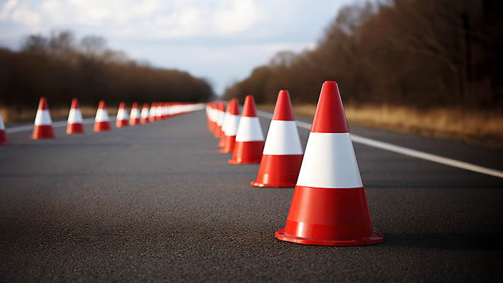 JPG 구름 편집이미지 도로 교통 하늘 사람없음 차도 통제 일렬 칼라콘 편집실사 AI포토 AI콘텐츠 자연요소 길 교통시설 안전장비 CG 파일형식