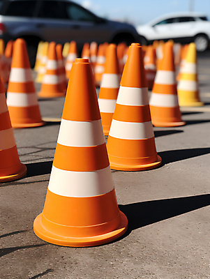 JPG 편집이미지 도로 교통 자동차 사람없음 주황색 차도 통제 일렬 칼라콘 편집실사 AI포토 AI콘텐츠 길 육상교통 컬러 교통시설 안전장비 CG 파일형식