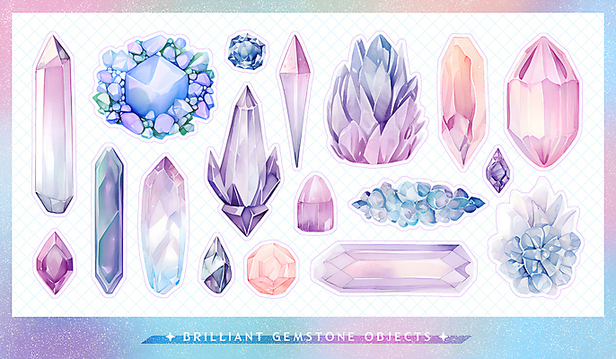 PSD 스티커 일러스트 사람없음 세트 컬러풀 신비 보석 오브젝트 광택 보물 엘리먼트 국내일러스트 컬러 컨셉 광석 파일형식