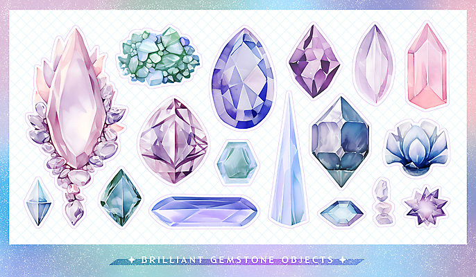 PSD 스티커 일러스트 사람없음 세트 컬러풀 신비 보석 오브젝트 광택 보물 엘리먼트 국내일러스트 컬러 컨셉 광석 파일형식