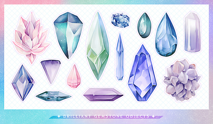 PSD 스티커 일러스트 사람없음 세트 컬러풀 신비 보석 오브젝트 광택 보물 엘리먼트 국내일러스트 컬러 컨셉 광석 파일형식