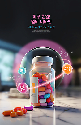 PSD 편집이미지 탁자 건강 타이포그라피 사람없음 컬러풀 알약 약병 비타민 건강보조식품 영양제 이미지편집 문자 컬러 가구 약 건강식품 영양소 병_담는 파일형식