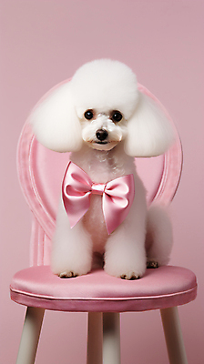 JPG 동물 편집이미지 한마리 응시 리본 반려견 분홍색 의자 앉기 사람없음 반려동물 귀여움 강아지 디지털합성 푸들 편집실사 AI포토 AI콘텐츠 1 시선 컬러 가구 컨셉 모션 개 CG 파일형식