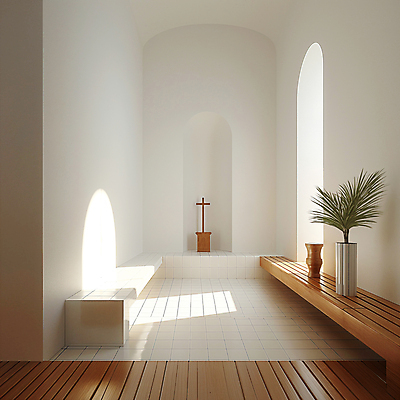 JPG 식물 편집이미지 기독교 종교 백그라운드 십자가 의자 창문 사람없음 인테리어 햇빛 고요 공간 흰색 기도 타일 디지털합성 편집소스 미니멀 편집실사 AI포토 AI콘텐츠 디자인 컬러 가구 태양 CG 파일형식