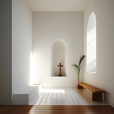 JPG 식물 편집이미지 기독교 종교 백그라운드 십자가 의자 창문 사람없음 인테리어 햇빛 고요 공간 흰색 기도 타일 디지털합성 편집소스 미니멀 편집실사 AI포토 AI콘텐츠 디자인 컬러 가구 태양 CG 파일형식