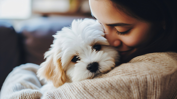 JPG 편집이미지 한마리 여자 행복 반려견 포옹 사랑 한명 상반신 성인 옆모습 반려동물 눈감음 강아지 디지털합성 힐링 성인여자한명만 편집실사 AI인물포토 AI콘텐츠 동물 1 감정 뷰포인트 안기 모션 사람 개 CG 여자한명만 성인여자만 파일형식 AI포토