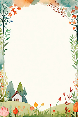 JPG 나무 백그라운드 일러스트 하늘 수채화 주택 풍경 사람없음 들꽃 시골 분위기 디지털합성 국내일러스트 AI일러스트 AI콘텐츠 식물 꽃 컨셉 건물 파일형식