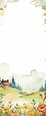 JPG 나무 백그라운드 일러스트 하늘 수채화 주택 풍경 사람없음 들꽃 시골 분위기 디지털합성 국내일러스트 AI일러스트 AI콘텐츠 식물 꽃 컨셉 건물 파일형식