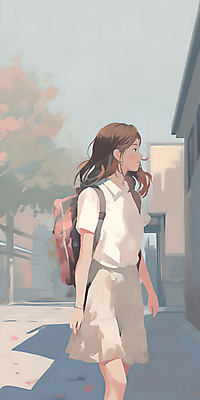 JPG 나무 학생 여자 교복 길 일러스트 학교 청소년 하늘 책가방 한명 풍경 상반신 건물 그늘 등교 십대여자한명만 국내일러스트 AI일러스트 AI콘텐츠 식물 1 건축물 옷 교육 가방 사람 등하교 여자한명만 십대여자만 파일형식