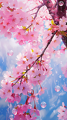 JPG 편집이미지 분홍색 페인팅 하늘 사람없음 봄 벚꽃 물방울 벚나무 편집실사 나무 계절 꽃 컬러 CG 파일형식