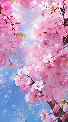 JPG 편집이미지 분홍색 페인팅 하늘 사람없음 봄 벚꽃 물방울 벚나무 편집실사 나무 계절 꽃 컬러 CG 파일형식