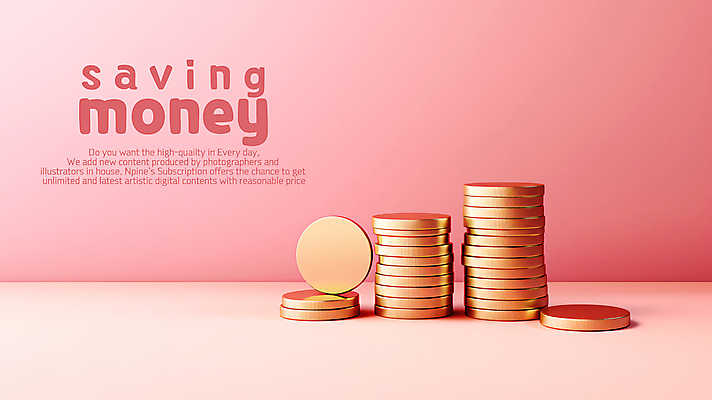 PSD 편집이미지 분홍색 돈 사람없음 금융 동전 저축 오브젝트 동전탑 카피스페이스 이미지편집 컬러 경제 쌓기 공백 재산 파일형식