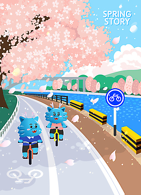 꽃잎 일러스트 사람없음 강 소풍 자전거 봄 벚꽃 벚나무 힐링 자전거여행 봄소풍 자전거도로 청룡 청룡캐릭터 국내일러스트 일러캐릭터 AI파일 나무 캐릭터 계절 꽃 여행 야외활동 바이크 용 용캐릭터 전용도로 파일형식 벡터 사방신