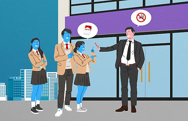 전신 PSD 학생 여자 남자 교복 일러스트 청소년 흡연 서기 여러명 성인 거절 냄새 요청 불량청소년 불법 편의점 흡연금지 국내일러스트 옷 다수 컨셉 모션 담배 사람 상점 금지 범죄 파일형식