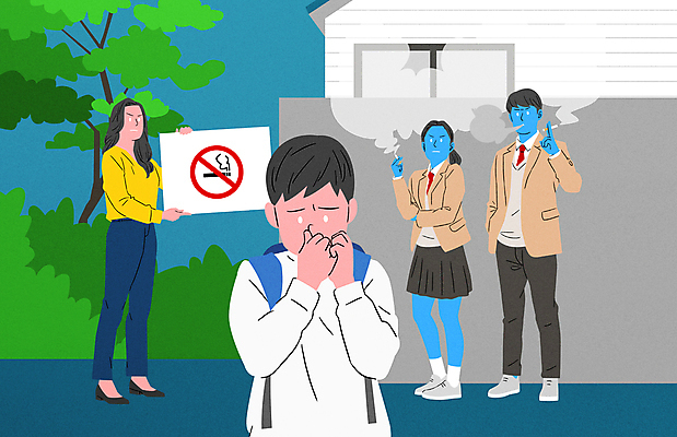 전신 PSD 학생 여자 남자 교복 길 어린이 일러스트 청소년 흡연 들기 소년 여러명 상반신 성인 냄새 담배연기 금연표지판 불량청소년 흡연금지 간접흡연 국내일러스트 옷 다수 모션 담배 사람 금지 표지판 연기 금연 파일형식