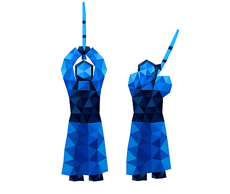 전신 일러스트 운동선수 사람 두명 파란색 운동 경쟁 검도 검도선수 승부 폴리곤 국내일러스트 AI파일 스포츠 컬러 컨셉 건강 격투기 파일형식 벡터