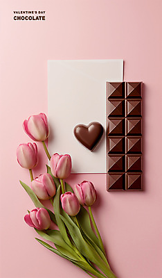 PSD 편집이미지 꽃 분홍색 프레임 발렌타인데이 사람없음 초콜릿 튤립 카피스페이스 이미지편집 식물 컬러 데이이벤트 디저트 공백 파일형식