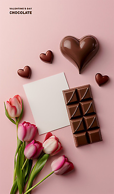 PSD 편집이미지 꽃 분홍색 프레임 발렌타인데이 사람없음 초콜릿 튤립 카피스페이스 이미지편집 식물 컬러 데이이벤트 디저트 공백 파일형식