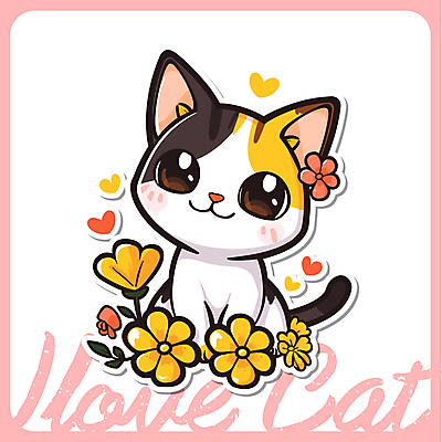 동물 한마리 꽃 분홍색 동물캐릭터 일러스트 앉기 사람없음 귀여움 고양이 고양이캐릭터 일러캐릭터 AI파일 식물 캐릭터 1 컬러 컨셉 포유류 모션 반려동물 파일형식 벡터